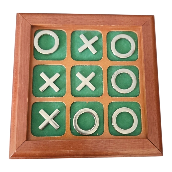 Vintage Wooden Tic-Tac-Toe Game Set | Mid-Century Green Felt Board XOXO Decor - Picture 1 of 6